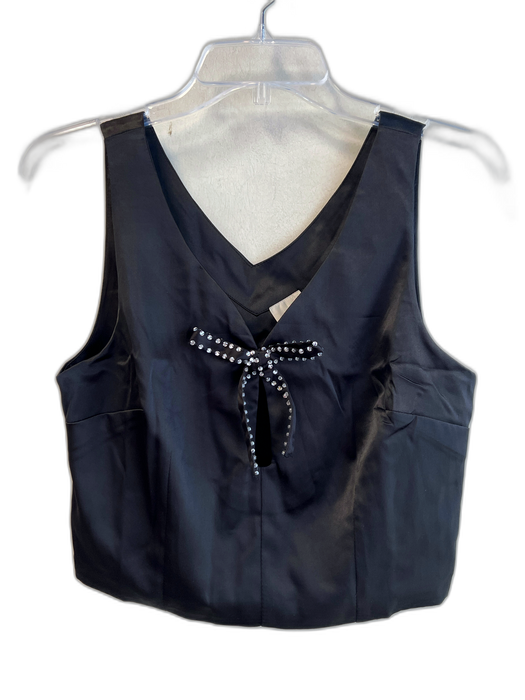 Maeve Size Small Black Polyester Blend Sleeveless V Neck rhinestone bow Top Black / Small
