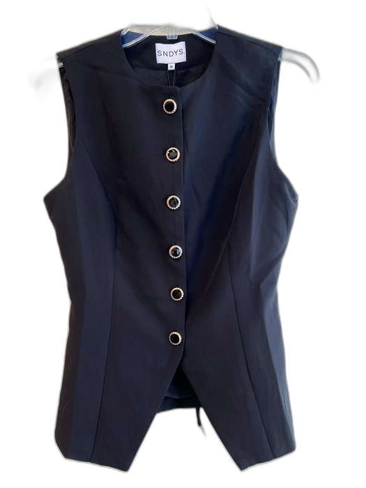 SNDYS. Size Medium Black Polyester Sleeveless Gold & Enamel Buttons Vest Black / Medium