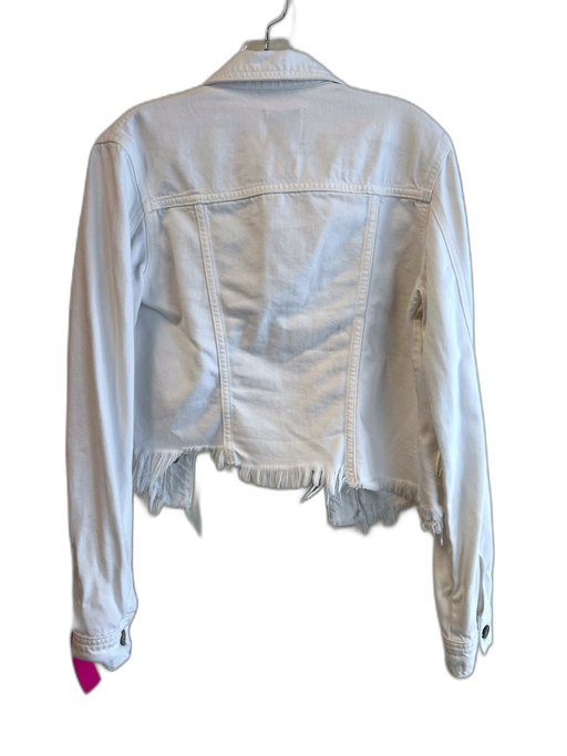 Hidden Size XS White Cotton Frayed Hem Pockets Front Button Jacket White / XS