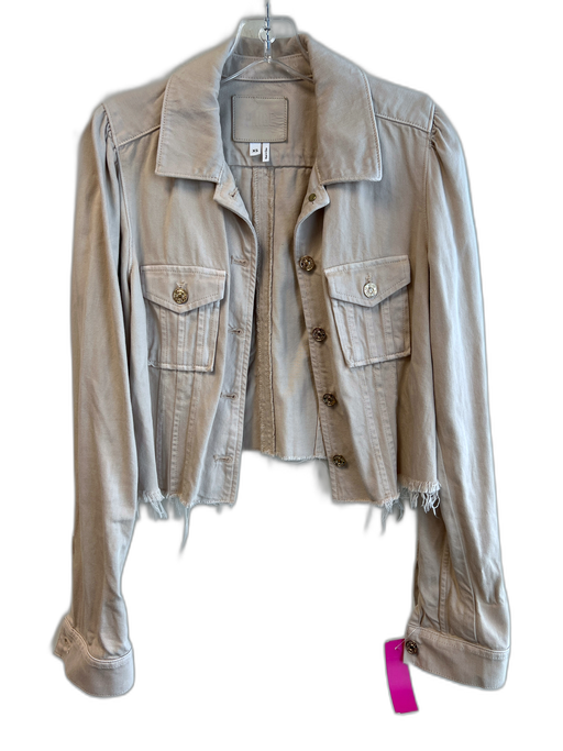 Paige Size XS Beige Cotton Gold Buttons Pockets Frayed Hem Jacket Beige / XS