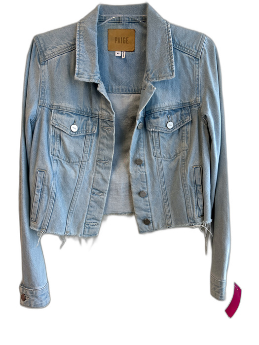 Paige Size XS Light Denim Cotton Silver Buttons Pockets Frayed Hem Jacket Light Denim / XS