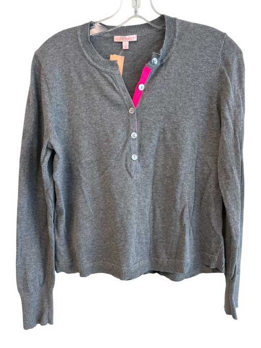 Lisa Todd Size Small gray & pink Cotton Half Button Long Sleeve Top gray & pink / Small