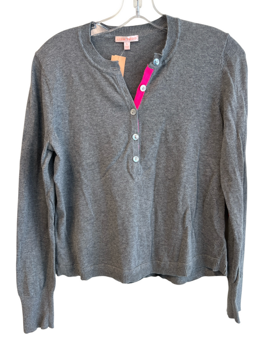 Lisa Todd Size Small gray & pink Cotton Half Button Long Sleeve Top gray & pink / Small
