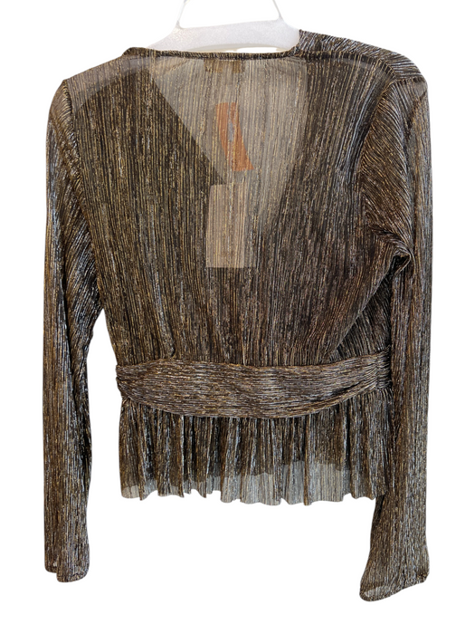 Parker Size Medium Bronze & Gold Polyester Metallic Deep V neck Long Sleeve Top Bronze & Gold / Medium