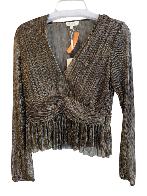 Parker Size Medium Bronze & Gold Polyester Metallic Deep V neck Long Sleeve Top Bronze & Gold / Medium