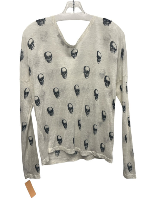 Skull Cashmere Size M White & Black Linen V Neck Skull Graphic Sweater White & Black / M