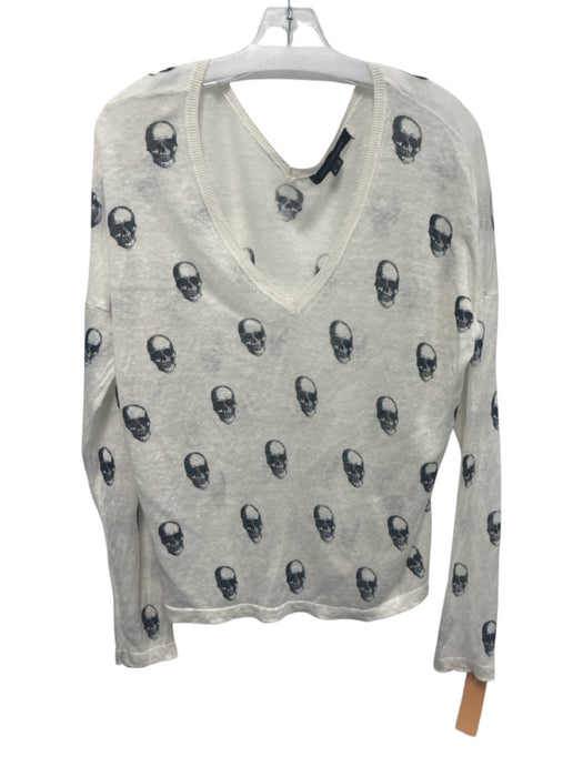 Skull Cashmere Size M White & Black Linen V Neck Skull Graphic Sweater White & Black / M