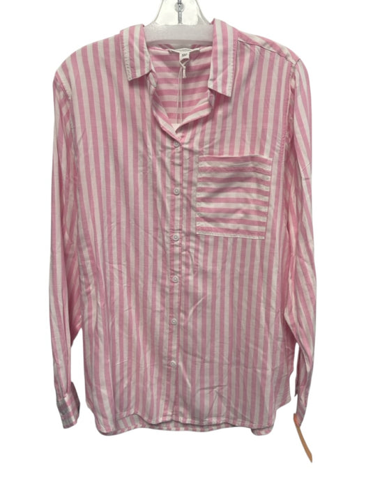 Beach Lunch Lounge Size M Pink & White Rayon Striped Long Sleeve Top Pink & White / M