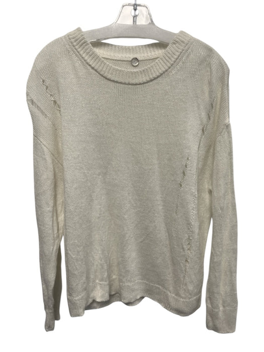 Margaret O'leary Size XS White Cotton Distressed Long Sleeve Knit Sweater White / XS