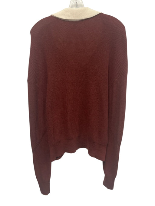 Rag & Bone Size M Burgundy Cotton Constrast Collar Long Sleeve V Neck Sweater Burgundy / M