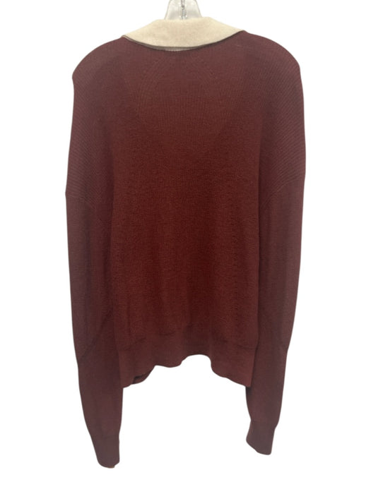Rag & Bone Size M Burgundy Cotton Constrast Collar Long Sleeve V Neck Sweater Burgundy / M