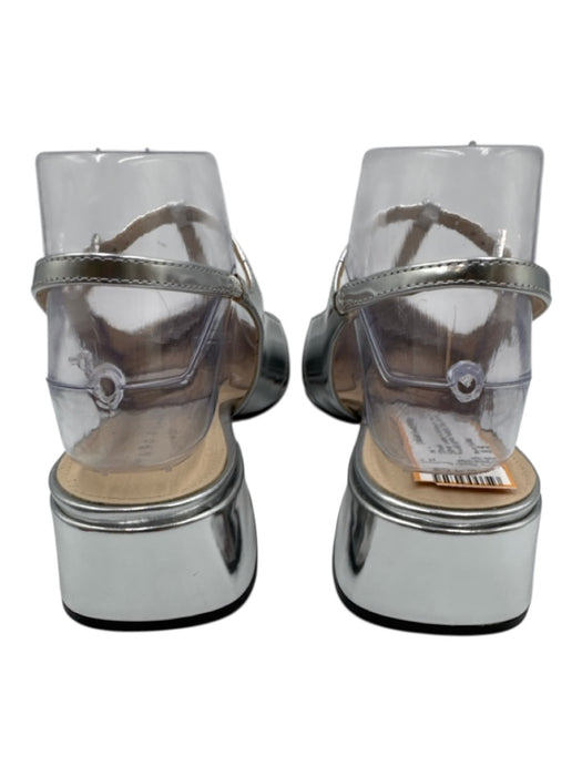Marc Fisher Shoe Size 8.5 Silver Leather & Synthetic Block Heel Square Toe Shoes Silver / 8.5