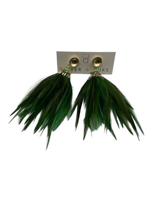 Shiver + Duke Green Feather Dangle Gold Tone Accent Earrings Green