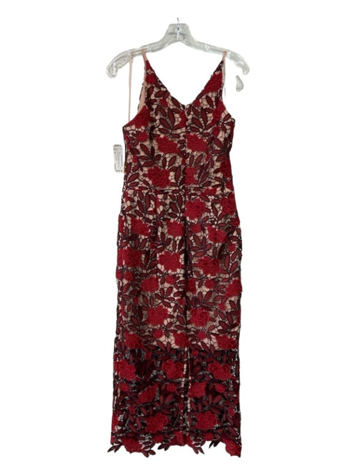 Dress the Population Size M red & beige Polyester Floral Lace Overlay Midi Dress red & beige / M