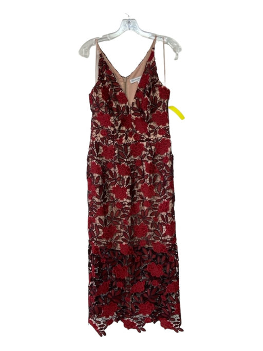 Dress the Population Size M red & beige Polyester Floral Lace Overlay Midi Dress red & beige / M