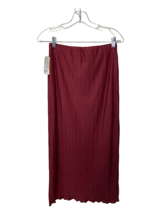 Zara Size M Maroon Red Polyester Micro Pleats Long Sleeve Button Front Skirt Set Maroon Red / M