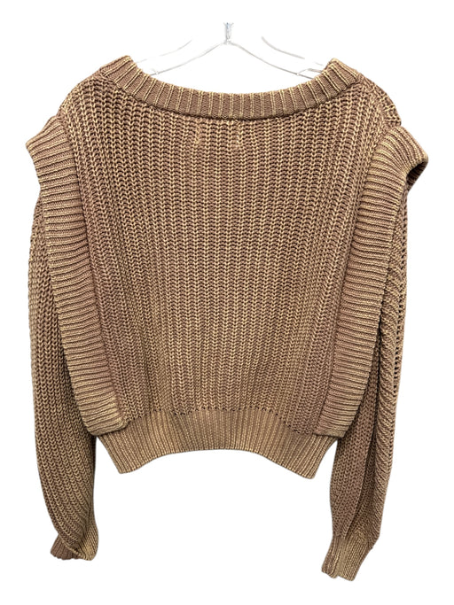 Lush Size M Brown Cotton Knit Open Front Ribbed Hem Contrast Sweater Brown / M