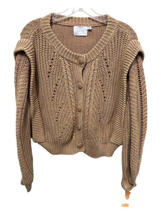 Lush Size M Brown Cotton Knit Open Front Ribbed Hem Contrast Sweater Brown / M