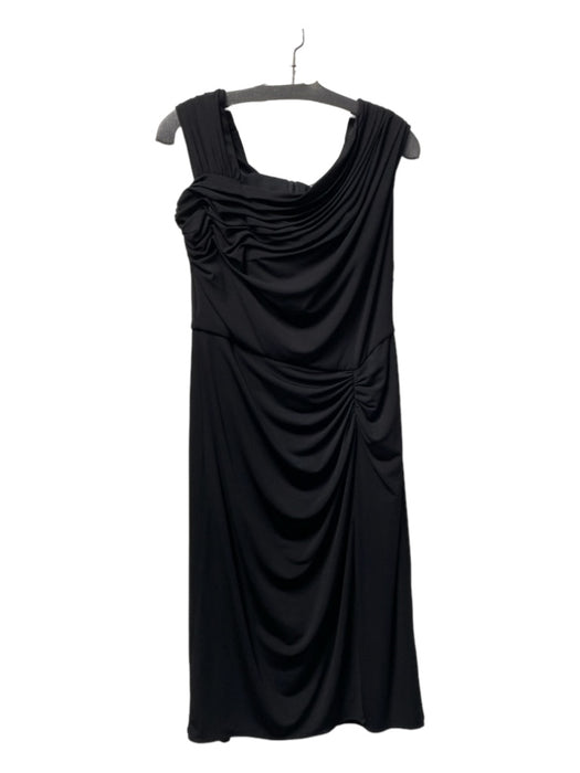 Tadashi Size L Black Polyester Asymmetric Neckline Off Shoulder Back Zip Dress Black / L