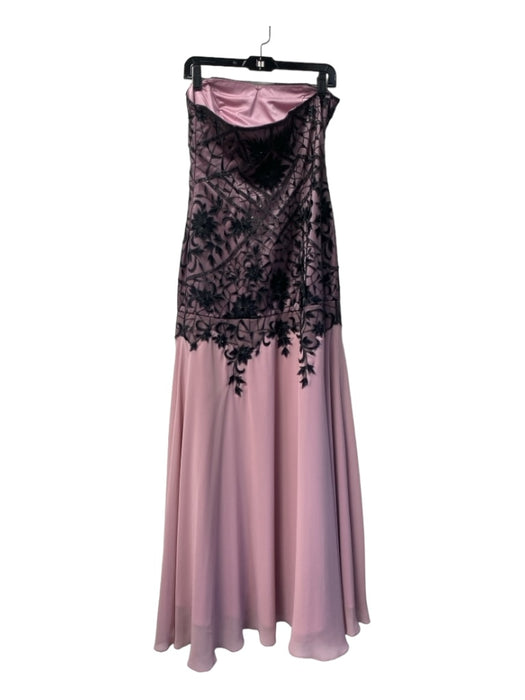 Sue Wong Size 10 Pink & Black Polyester Strapless Lace Bodice Sequin Design Gown Pink & Black / 10