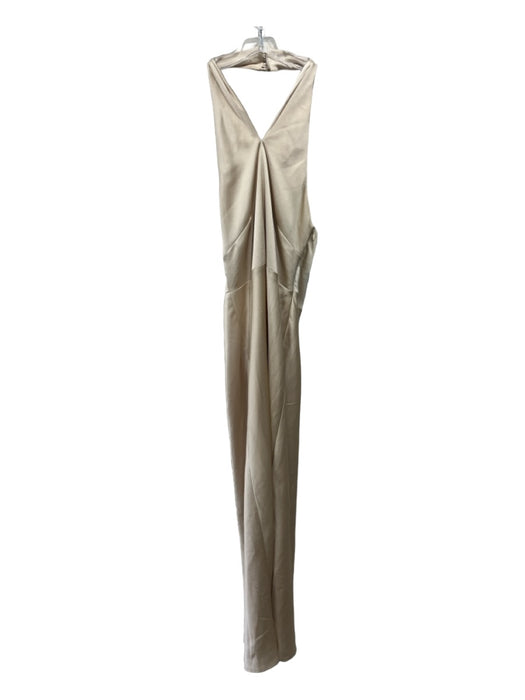 Park & Fifth Size XS Champagne Polyester Halter Top V Neck Satin Dress Champagne / XS