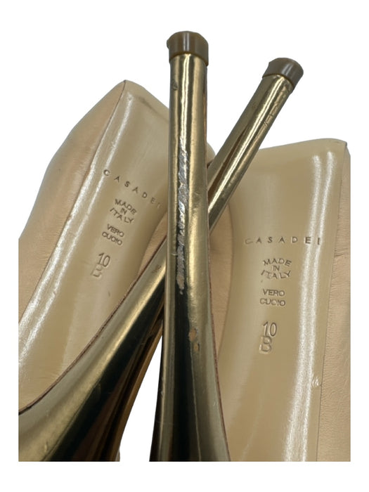 Casadei Shoe Size 10 Beige & Gold Leather Almond Toe Platform closed heel Pumps Beige & Gold / 10