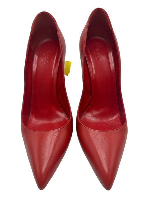 Gucci Shoe Size 39.5 Red Orange Leather Pointed Toe Closed Heel Stiletto Pumps Red Orange / 39.5
