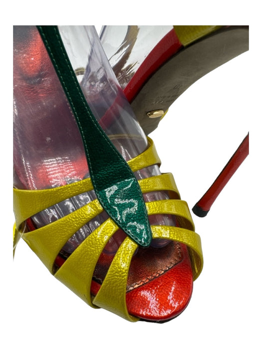 Sergio Rossi Shoe Size 40 Red Green Yellow Patent Peep Toe Strappy Pumps Red Green Yellow / 40