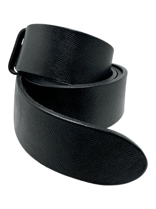 Prada Black & Silver Saffiano Leather Coated Oval Buckle Logo Belts Black & Silver / 6