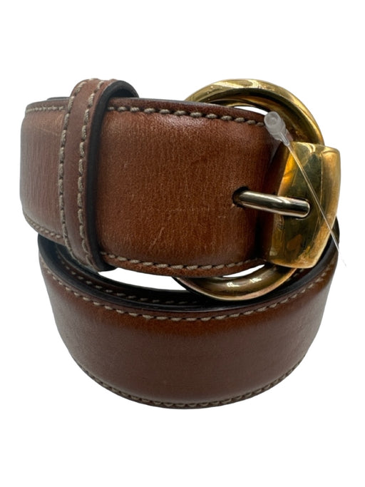 Gucci Brown & Gold Leather Gold hardware Round Buckle Dust bag incl. Belts Brown & Gold / S