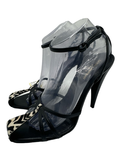 Saint Laurent Shoe Size 40.5 Black & White Leather & Pony Hair Ankle Strap Pumps Black & White / 40.5