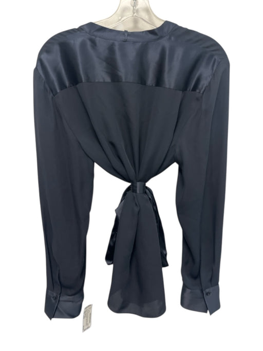 Elie Tahari Size Large Navy Blue Silk Long Sleeve Button Front Tie Neck Top Navy Blue / Large