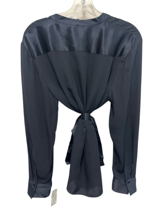Elie Tahari Size Large Navy Blue Silk Long Sleeve Button Front Tie Neck Top Navy Blue / Large