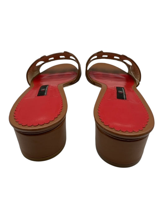 CH Carolina Herrera Shoe Size 40 Tan Brown Leather Block Heel Logo Mule Sandals Tan Brown / 40