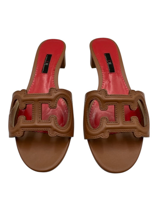 CH Carolina Herrera Shoe Size 40 Tan Brown Leather Block Heel Logo Mule Sandals Tan Brown / 40
