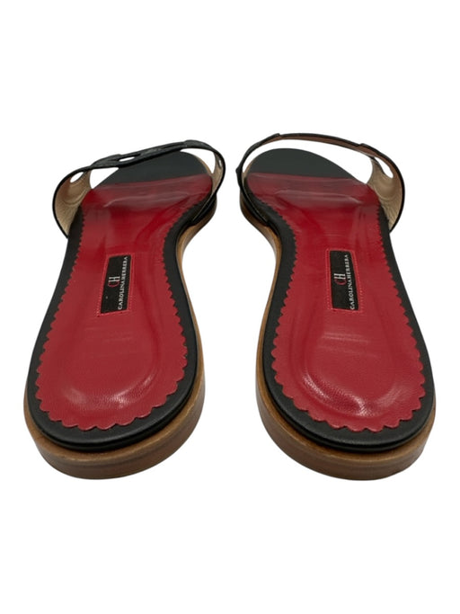 CH Carolina Herrera Shoe Size 40 Black & Red Leather open toe Logo Sandals Black & Red / 40