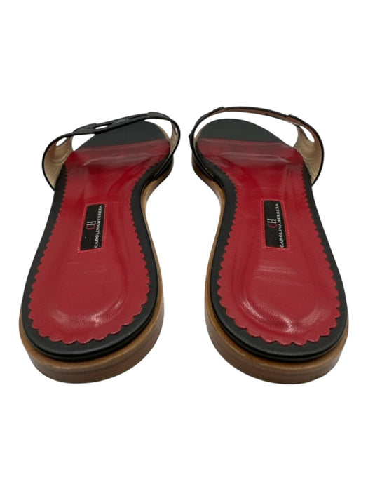 CH Carolina Herrera Shoe Size 40 Black & Red Leather open toe Logo Sandals Black & Red / 40