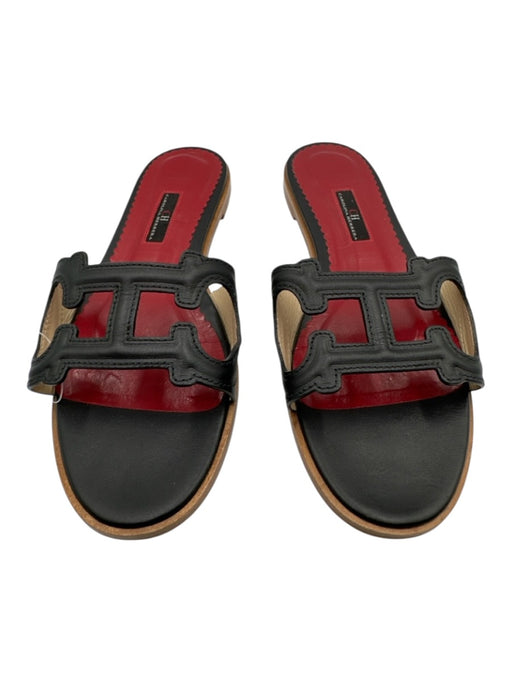 CH Carolina Herrera Shoe Size 40 Black & Red Leather open toe Logo Sandals Black & Red / 40