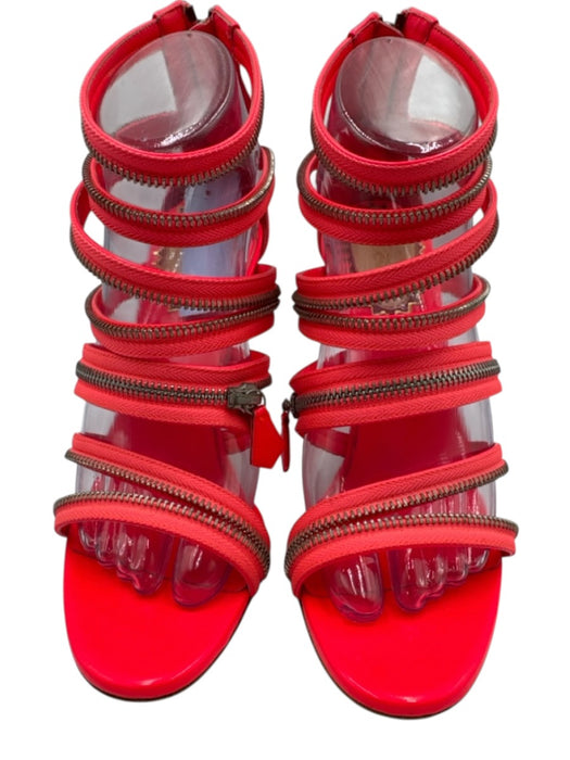 Christian Louboutin Shoe Size 40 Neon Coral Pink Patent Leather open toe Pumps Neon Coral Pink / 40