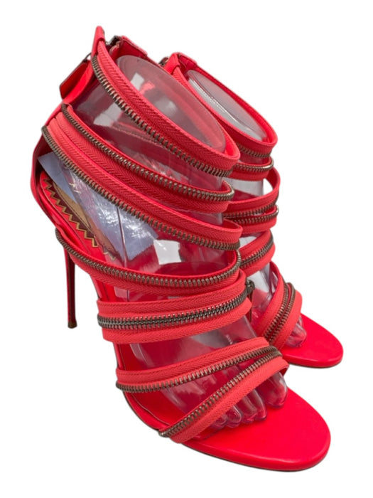 Christian Louboutin Shoe Size 40 Neon Coral Pink Patent Leather open toe Pumps Neon Coral Pink / 40