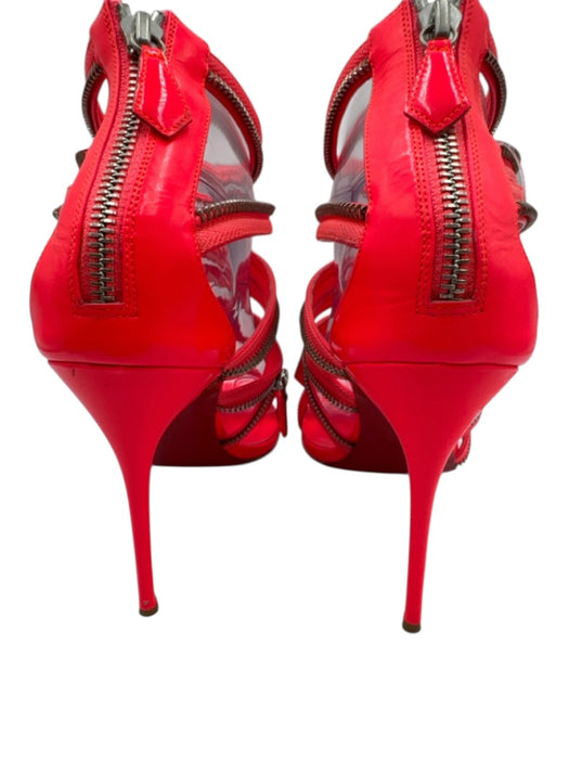 Christian Louboutin Shoe Size 40 Neon Coral Pink Patent Leather open toe Pumps Neon Coral Pink / 40