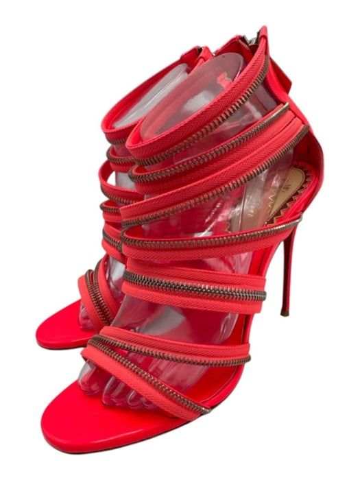 Christian Louboutin Shoe Size 40 Neon Coral Pink Patent Leather open toe Pumps Neon Coral Pink / 40