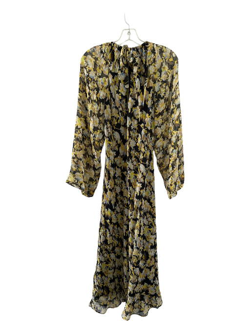 Joie Size S Yellow & Black Silk Long Sleeve Back Tie Floral Maxi Dress Yellow & Black / S