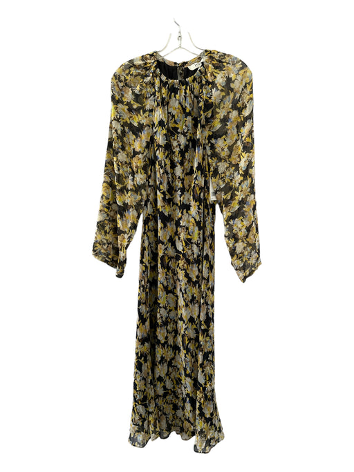 Joie Size S Yellow & Black Silk Long Sleeve Back Tie Floral Maxi Dress Yellow & Black / S