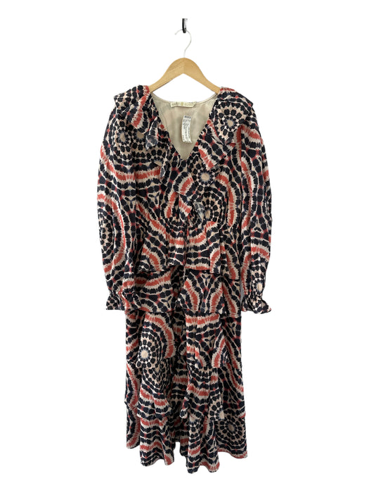 Marie Oliver Size M Navy & Orange Cotton & Silk Long Sleeve Tie Dye Maxi Dress Navy & Orange / M