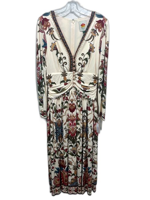 Farm Rio Size M Cream & Multi Viscose Botanical Long Sleeve Draped Detail Dress Cream & Multi / M