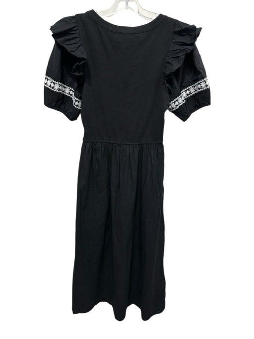 Cleobella Size M Black & White Cotton Blend Short Puff Sleeve U Neck Dress Black & White / M