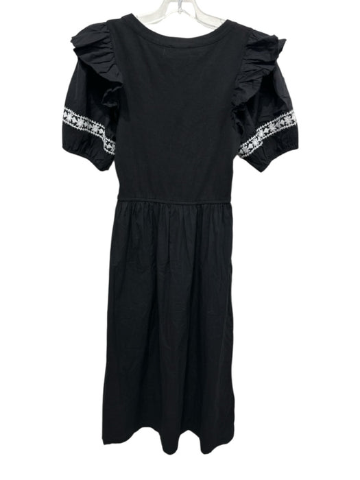 Cleobella Size M Black & White Cotton Blend Short Puff Sleeve U Neck Dress Black & White / M