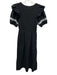 Cleobella Size M Black & White Cotton Blend Short Puff Sleeve U Neck Dress Black & White / M