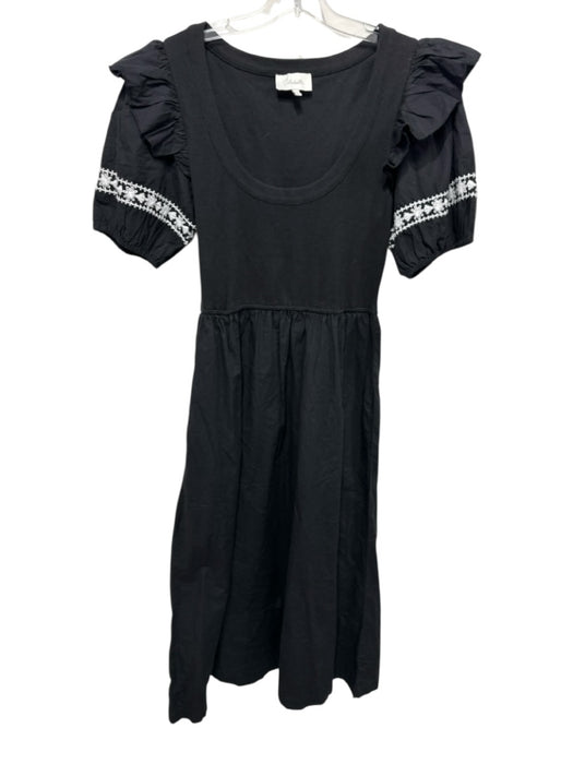 Cleobella Size M Black & White Cotton Blend Short Puff Sleeve U Neck Dress Black & White / M